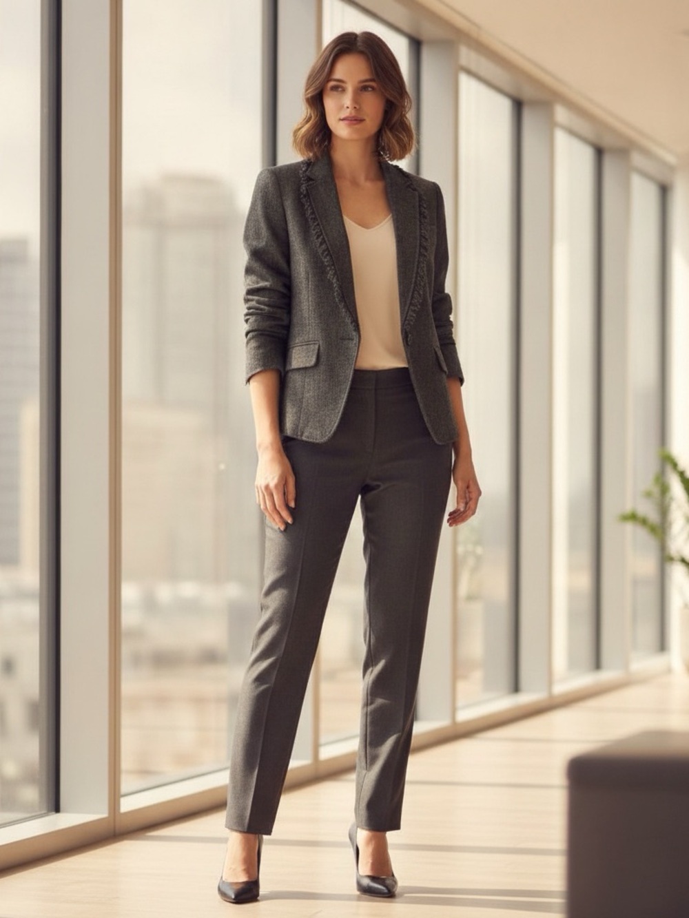 Banana republic wool blend tweed button blazer with fringe collar normcore sz 8